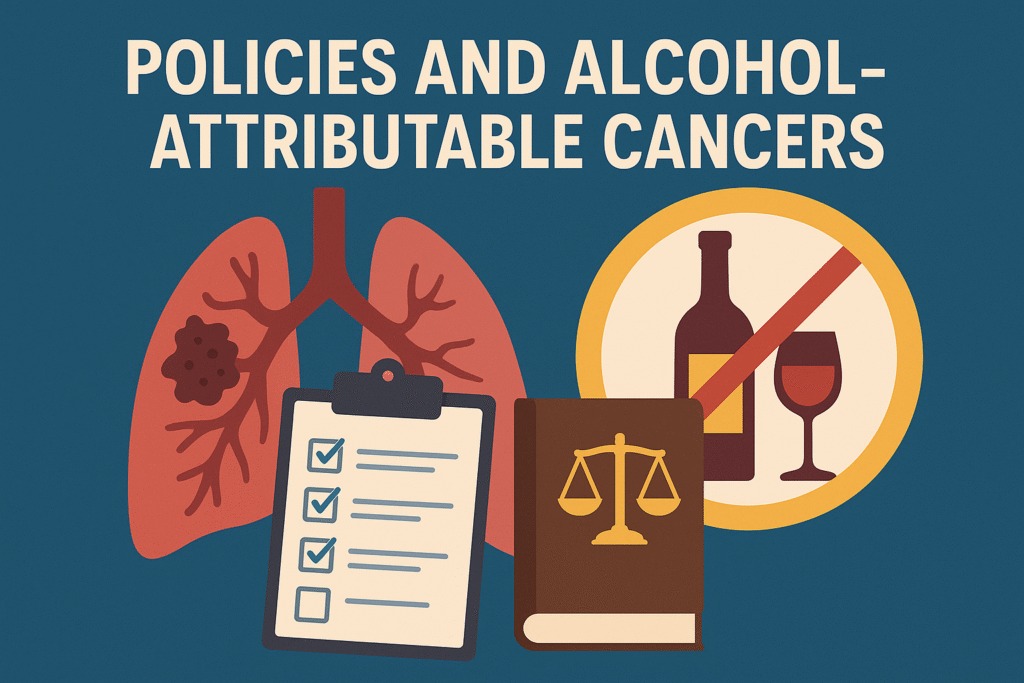 Infographic showing global data on alcohol attributable cancers and related prevention policies